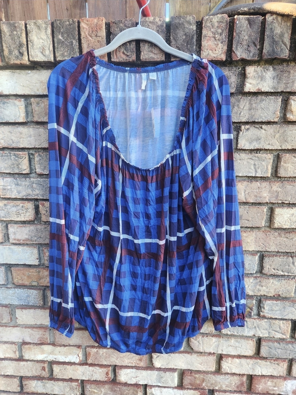 New Women's CATO Blue & Maroon Plaid Shirt, size XL